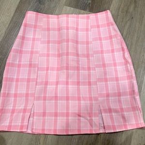 Pink plaid skirt